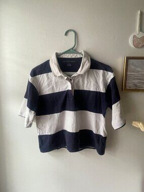 American Eagle Cropped Striped Rugby Polo Shirt